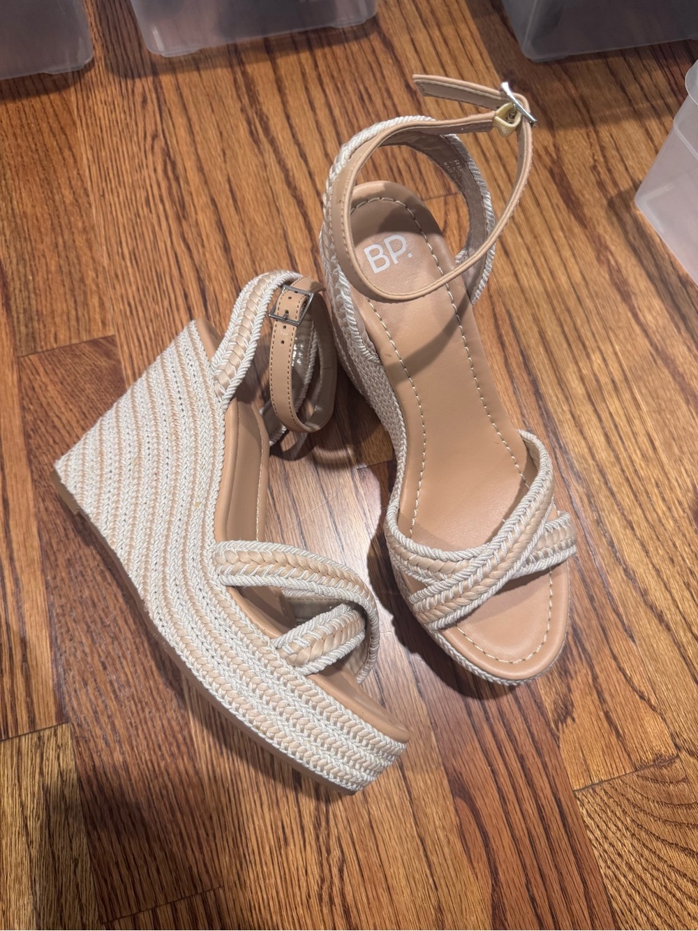 bp Cream Braided Espadrille Wedge Sandals with Ankle Strap